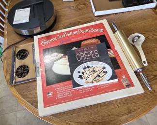 Proctor Silex Electric Crepe Maker, Pastry Board, Rolling Pin Cookbook, Rosette irons