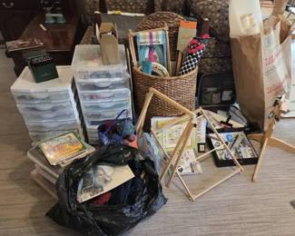Huge Crafting Sewing Supply Lot Storage, Yarn, Looms, Books More