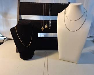 Mixed 14kt Gold Sterling Silver Necklace Lot w Pendants Marked Pieces