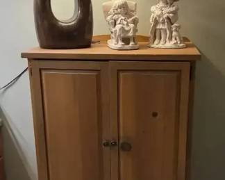 Wood Armoire Cabinet with Lamp Figurines