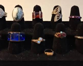 Vintage Costume Ring Lot 12 Rings Including Stones, Gold Tone Baby Ring