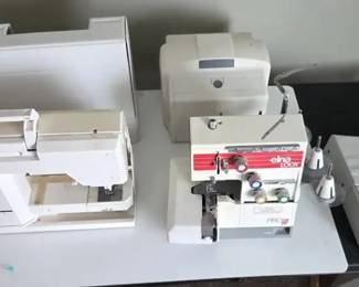 Elna Sewing Serger Machine Lot w Cases, Accessories Workbook