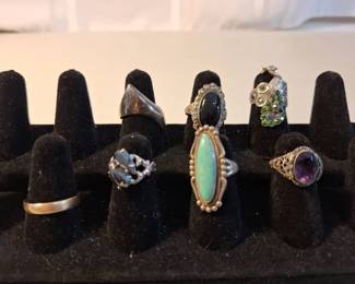 Sterling Silver Ring Lot w Stone Settings 14K Gold Ring Marked 7 Rings
