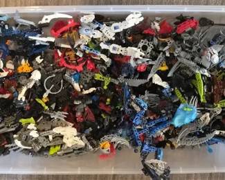 Large Lot of LEGO Bionicle Parts Pieces in Storage Bin
