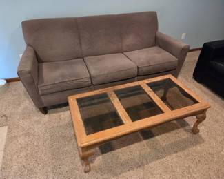 Upholstered Sofa Wood Coffee Table with Glass Insets
