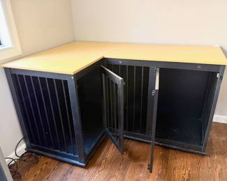 Double dog crate furniture with wood top, two compartments, sturdy and blends nicely into a room.