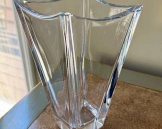 Orrefors crystal vase with a striking sculptural shape, heavy and beautifully made, in excellent condition.