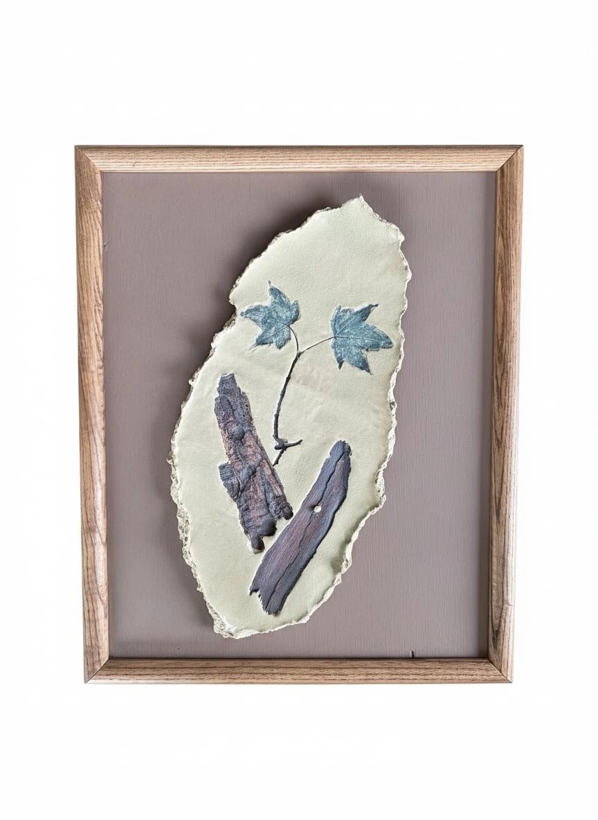 Framed Ceramic Plaque with Natural Elements