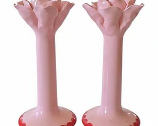 Anthropologie Vaiselle Pink Rose Candlestick Holders Set of 