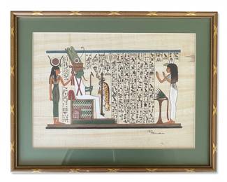 Egyptian Papyrus Painting of Anubis Weighing the Heart
