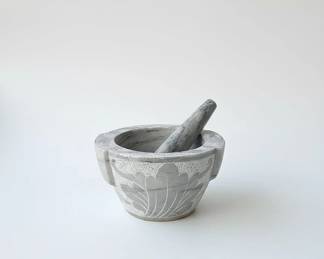 Marble Mortar and Pestle with Engraved Floral Motif
