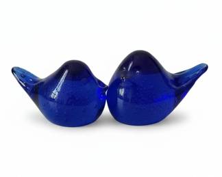 Cobalt Blue HandBlown Glass Bird Figurines Set of 