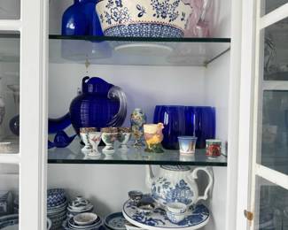 Assorted Blue and White Porcelain, Cobalt Glass, and Decorative Items Collection