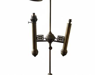 Antique Brass DoubleArm Student Lamp with Green Glass Shade