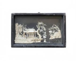 Carved Cork Diorama with Pagoda and Crane