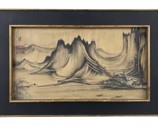 Chinese Landscape Painting with Calligraphy and Seals