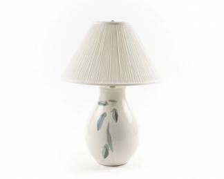 Vintage HandPainted Ceramic Table Lamp with Leaf Motif