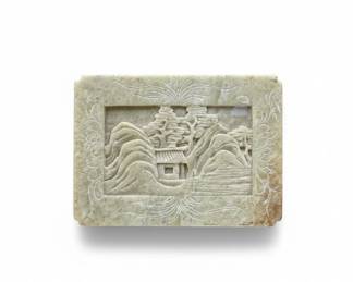Vintage Chinese Carved Soapstone Landscape Plaque