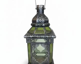 Vintage Moroccan Style Lantern with Green Glass