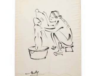 Bcky Mother and Child Ink Drawing