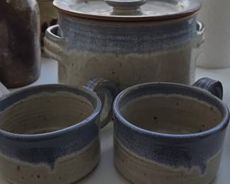 Stoneware Casserole Dish with Two Soup Bowls