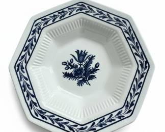 Octagonal Blue and White Floral Plate