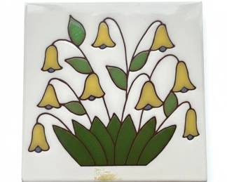 Vintage HandPainted Bellflower Ceramic Tile