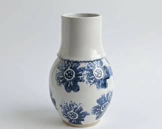 HandPainted Ceramic Vase with Floral Motif
