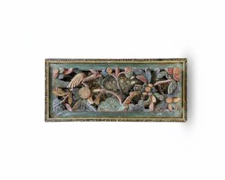 Antique Chinese Carved Wood Panel with Birds and Floral Motifs