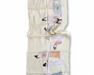 Vintage Silk Scarf with Court Ladies Preparing Newly Woven Silk