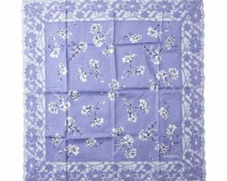 Hanae Mori Floral Print Scarf with Lace Trim