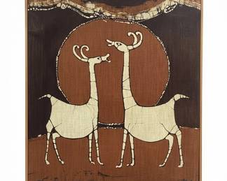 Batik Art Panel with Giraffes