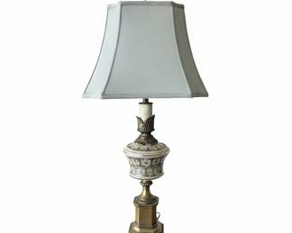 Vintage Stiffel Asian Pagoda Style Emerald Ceramic Brass Table Lamp