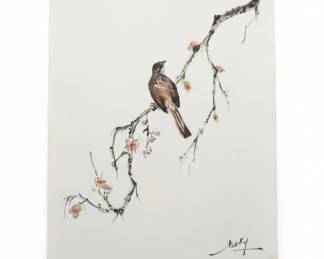 Watercolor Painting of Bird on Branch