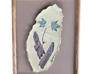 Framed Ceramic Plaque with Natural Elements