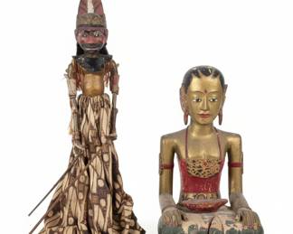 Antique Indonesian Wayang Kulit Shadow Puppets and Carved Wooden Figures