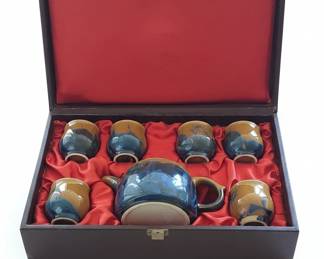 Japanese Crystalline Glaze Teapot and Cups Set