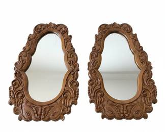 Ornate Carved Wood Gilt Mirrors Pair