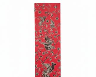 Red Batik Panel with Birds and Floral Motifs