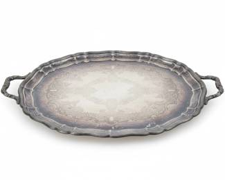 Ornate SilverPlated Serving Tray with Handles by Gorham, Chantilly Pattern