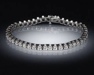 14K White Gold Parallel Diamond Tennis Bracelet