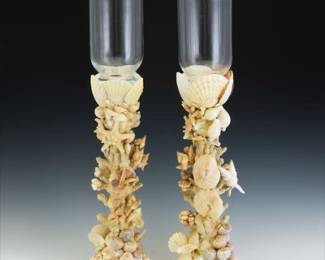Pair of ShellEncrusted Hurricane Candleholders