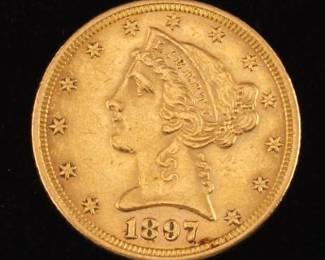 1897 $5 Liberty Head Gold Coin Series Minted 1839  1908