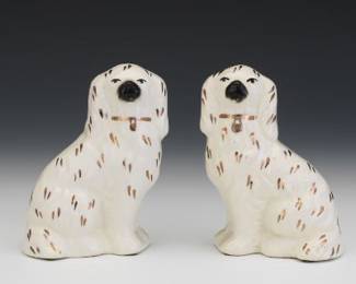 Pair of Small Staffordshire Spaniel Figures