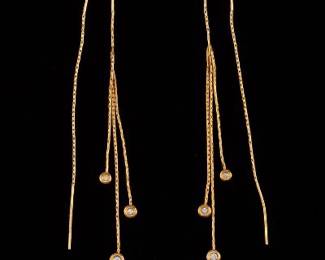 Jordan Schlanger Pair of 18K Gold and Diamond Threaded Tassel Earrings 