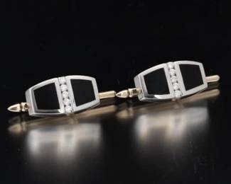Pair of Platinum, Black Onyx and Diamond Tuxedo Studs 