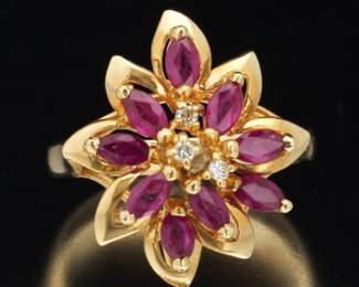 14K Yellow Gold Ruby and Diamond Ring