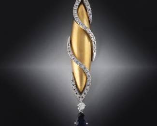 18K Tuotone Diamond Sapphire Pendant On a White Gold Chain