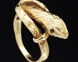 Ladies Gold and Ruby Snake Ring 