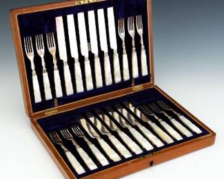 Electroplate and Mother of Pearl Fish Knives and Forks